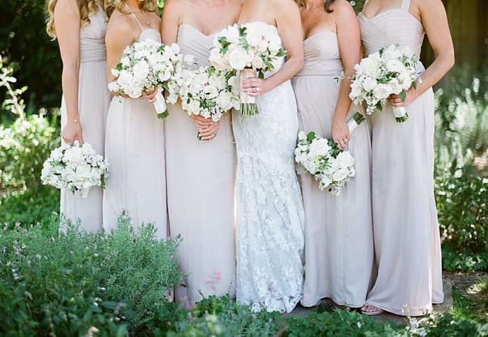 www.santabarbarawedding.com | Kristen Beinke | San Ysidro Ranch | Alexandra Kolendrianos | TOAST | Amsale | Bridesmaids in Light Pink with Bouquets