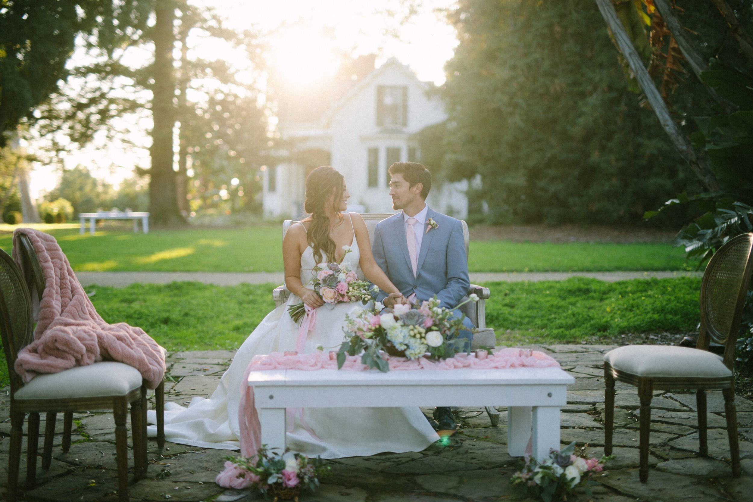 www.santabarbarawedding.com | Photographer: Patrick Ang | Venue: Rancho La Patera &amp; Stow House | Wedding Planner: Elyse Rowen of Elyse Events | Bride and Groom Seated