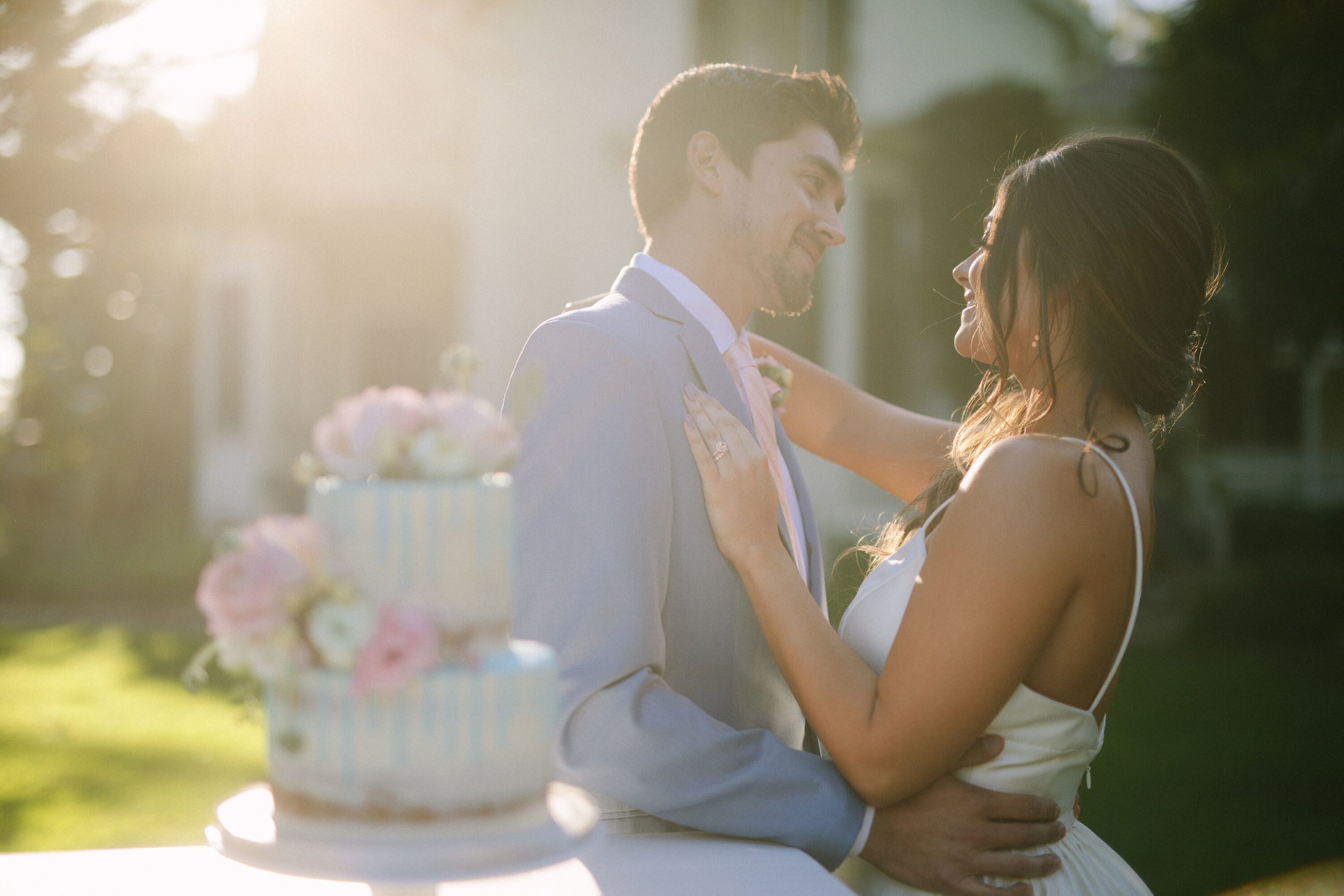 www.santabarbarawedding.com | Photographer: Patrick Ang | Venue: Rancho La Patera &amp; Stow House | Wedding Planner: Elyse Rowen of Elyse Events | Bride and Groom with Wedding Cake