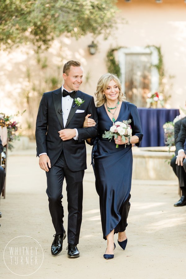 www.santabarbarawedding.com | Whitney Turner Photography | Santa Barbara Historical Museum | Immaginare Events | Cody Floral Design | Mom Walks Groom Down Aisle