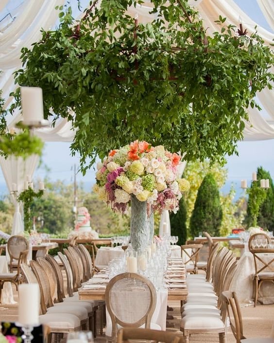 Santa Barbara Wedding Style | Hanging Centerpieces | 2019 Floral Trends