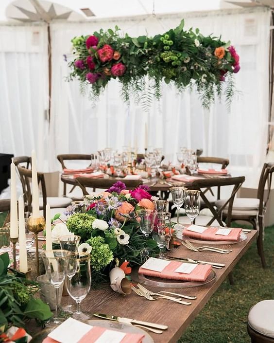 Santa Barbara Wedding Style | Hanging Centerpieces | 2019 Floral Trends