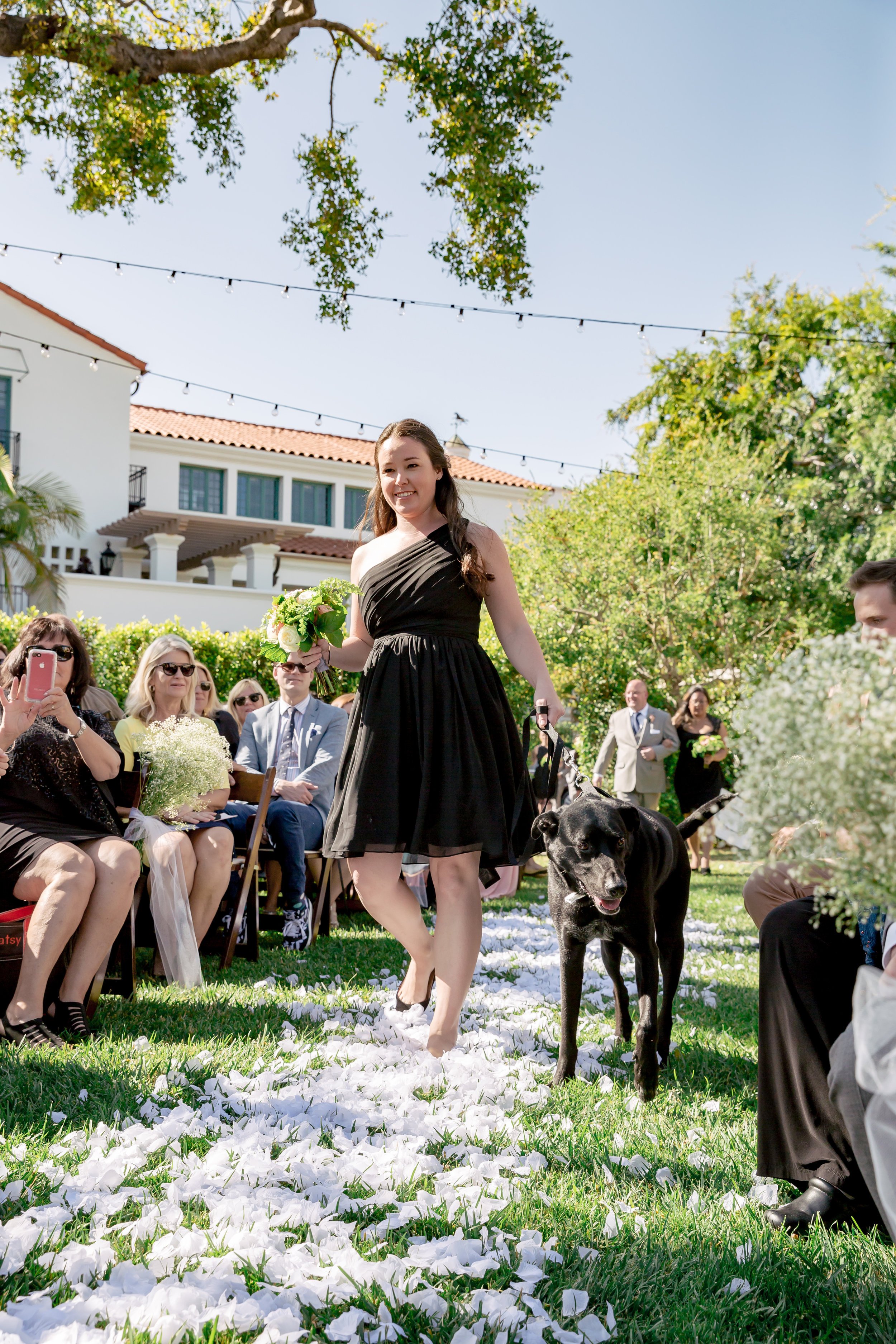 www.santabarbarawedding.com | Rewind Photography | Alegria by Design | Santa Barbara Club | Ceremony | Dog