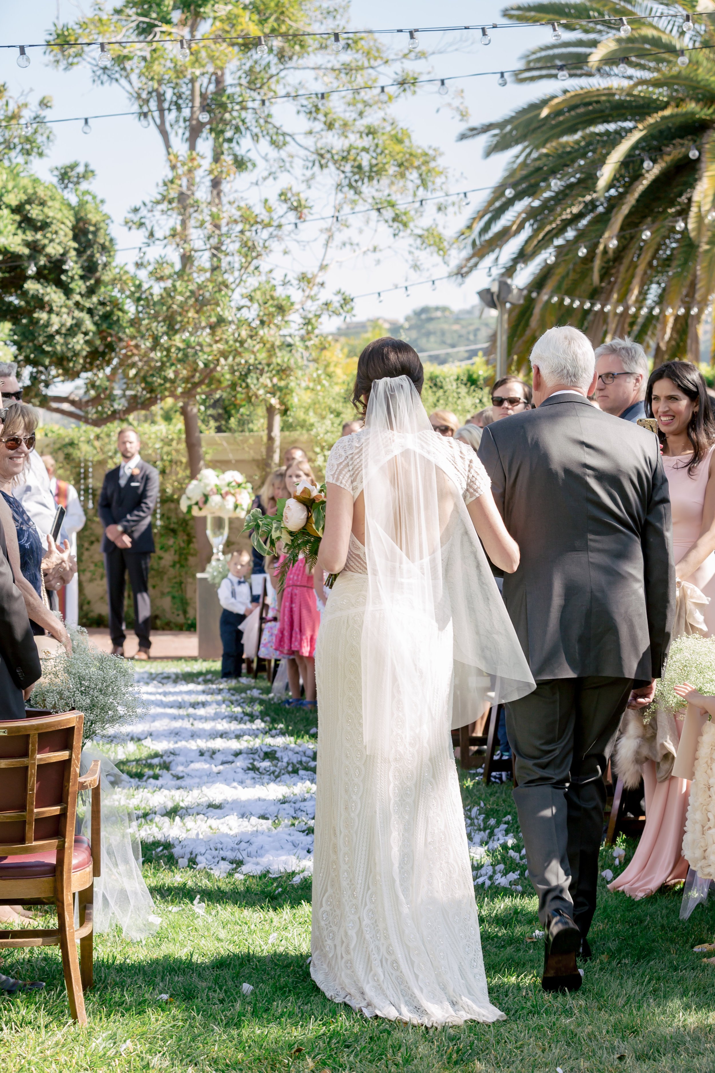 www.santabarbarawedding.com | Rewind Photography | Alegria by Design | Santa Barbara Club | Bride and Father Walking Down Aisle