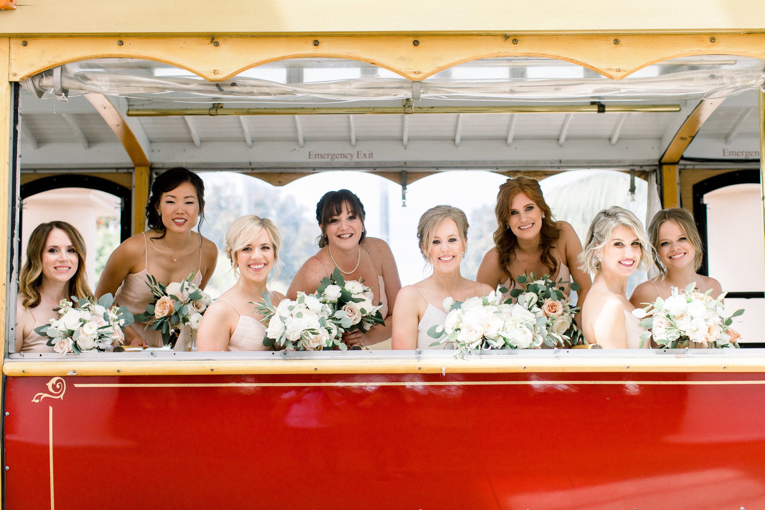 www.santabarbarawedding.com | Jenny Quicksall | Santa Barbara Club | Bluebell Events | Bridesmaids and Trolley