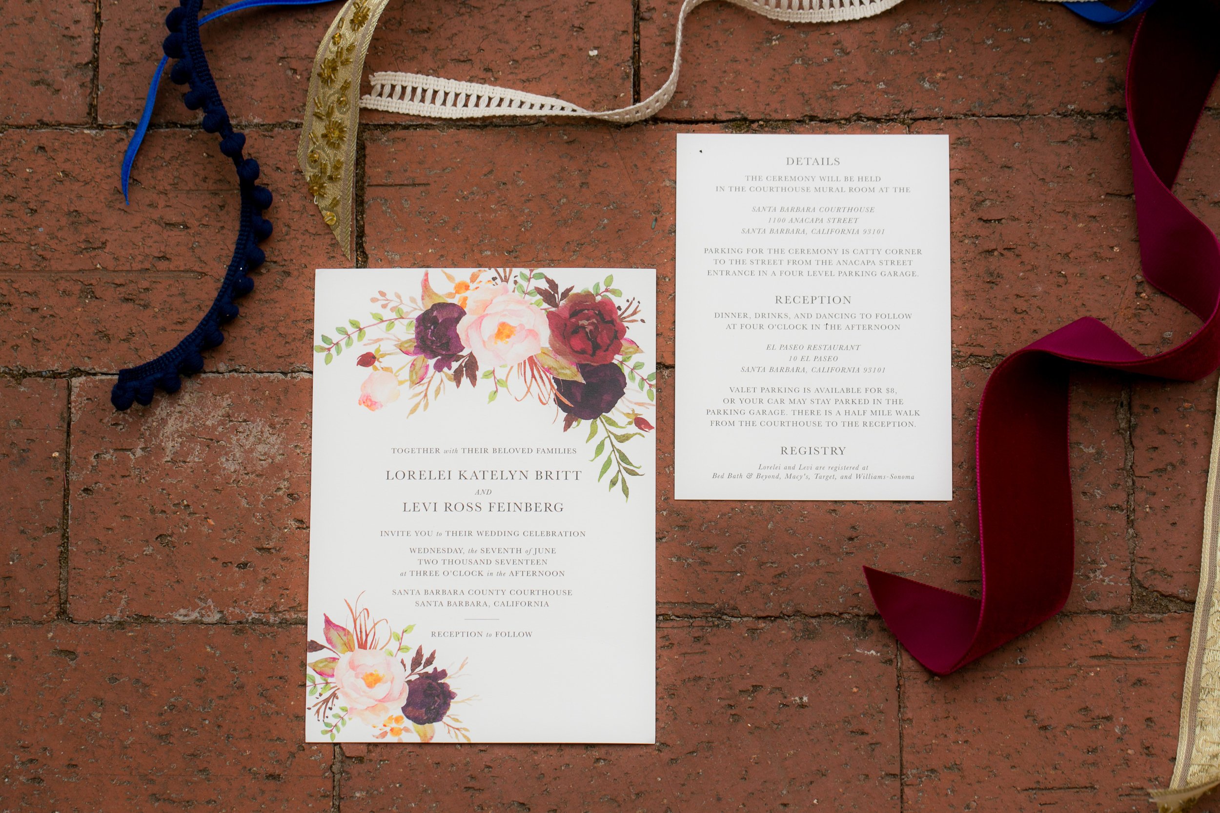 www.santabarbarawedding.com | Boone & Stacie Weddings | Santa Barbara Courthouse | El Paseo | Invitations
