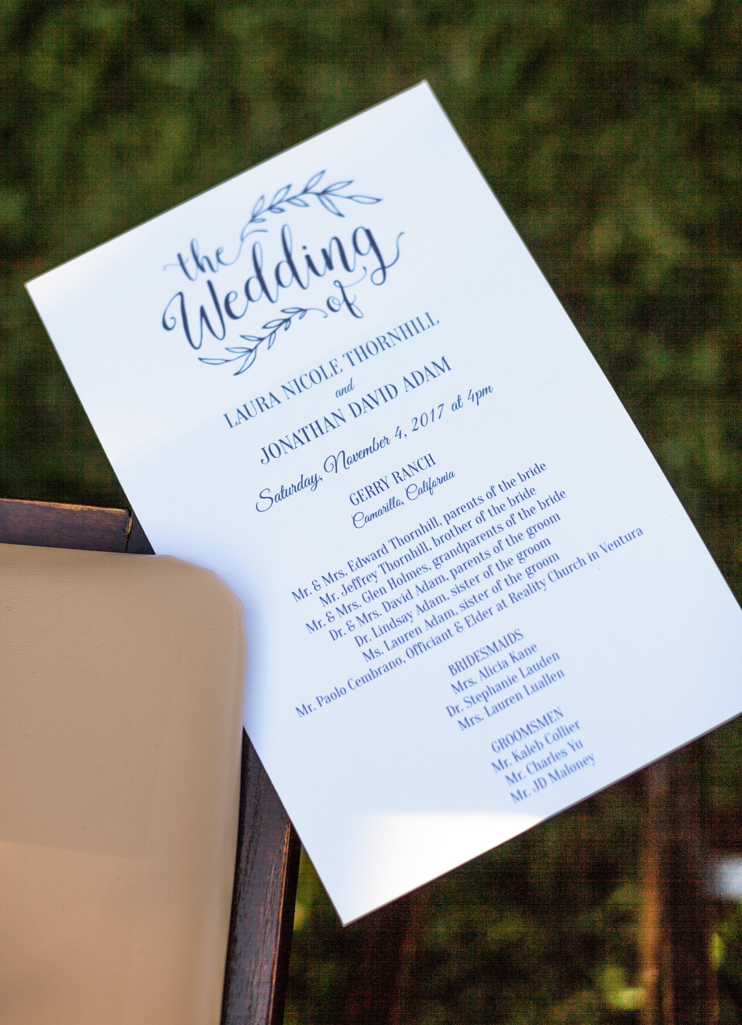 www.santabarbarawedding.com | Cameron Jordan Artistry | Gerry Ranch | Wedding Program