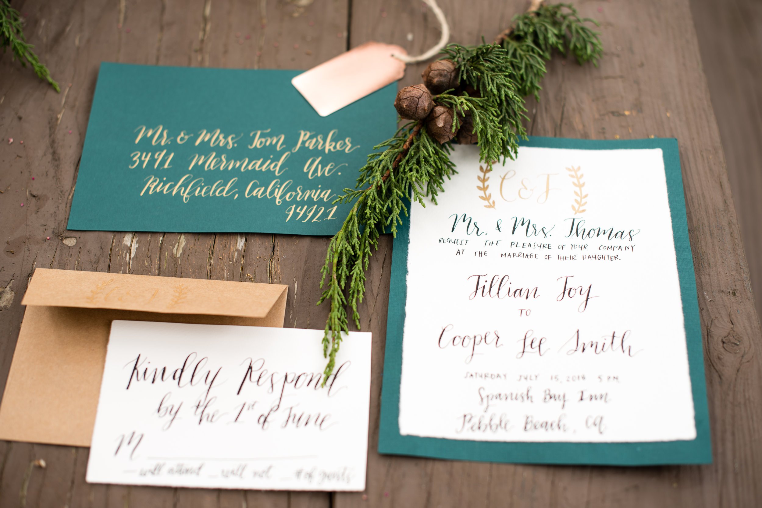 www.santabarbarawedding.com | Carrie Pollard | Church's Christmas Trees | Wedding Invitations