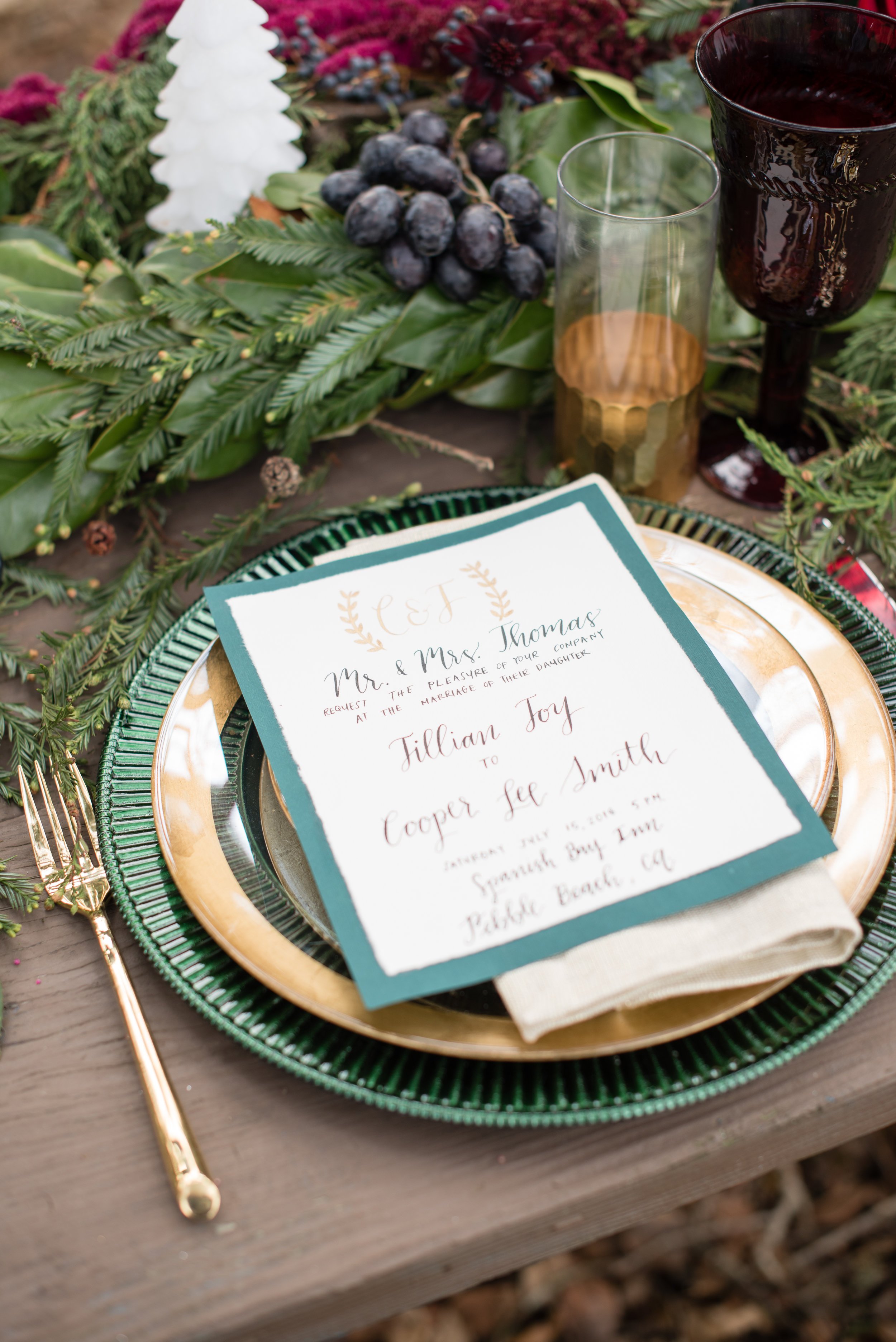 www.santabarbarawedding.com | Carrie Pollard | Church's Christmas Trees | Place Setting