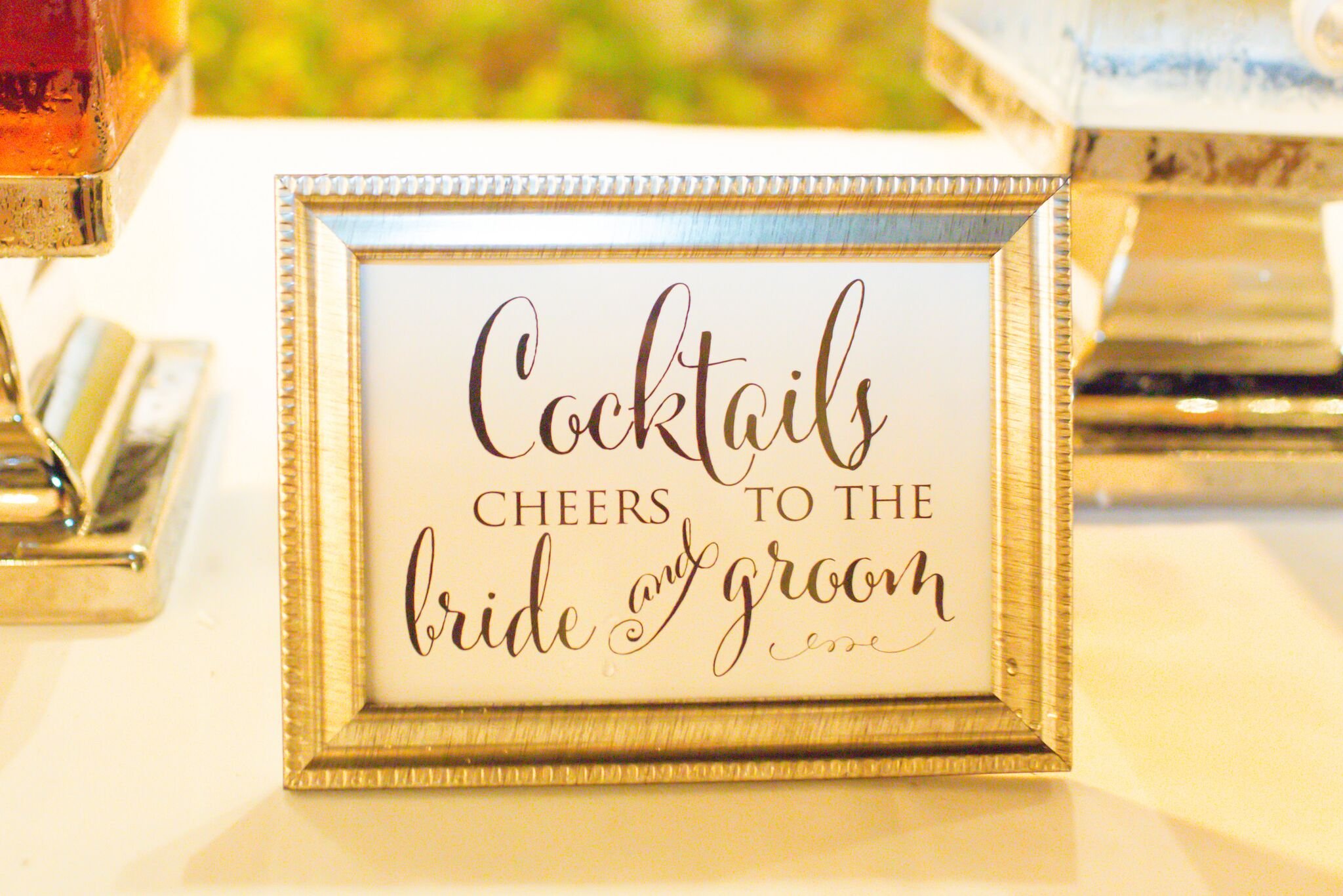 www.santabarbarawedding.com | James and Jess Fairchild Photography | Brenda Cali Santa Barbara Club Wedding | Signature Drink Sign | Frame Bar Drink