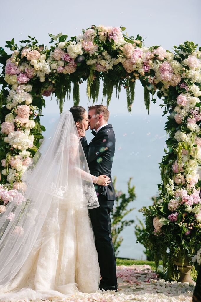 Santa Barbara Wedding Style | Santa Barbara Wedding Planner | Wedding Florist | Wisteria Lane | Altar Decor | Altar Floral | Outdoor Ceremony | Pale Pink Roses | Aisle Runner