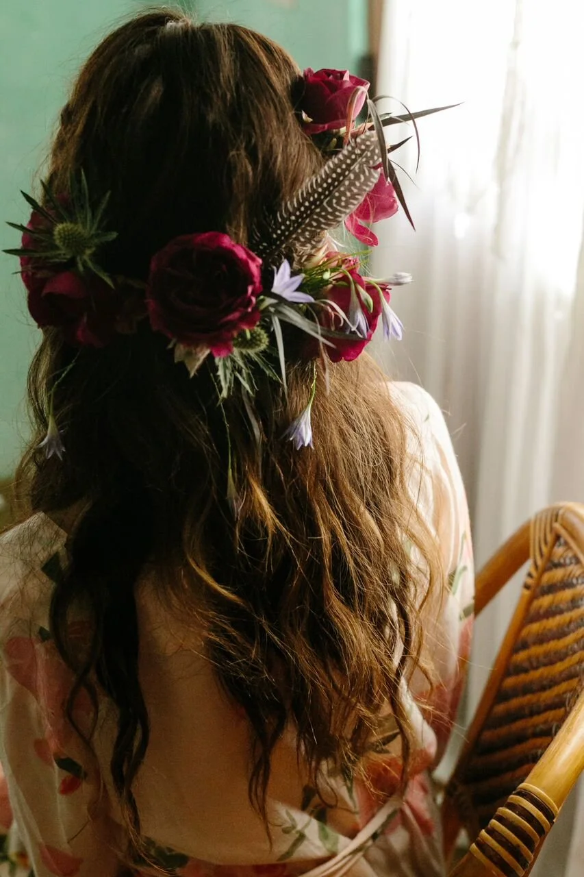 santabarbarawedding.com | Ella & Louie Floral Design | Florist | Wedding Flowers | Burgundy Floral Crown | Brides