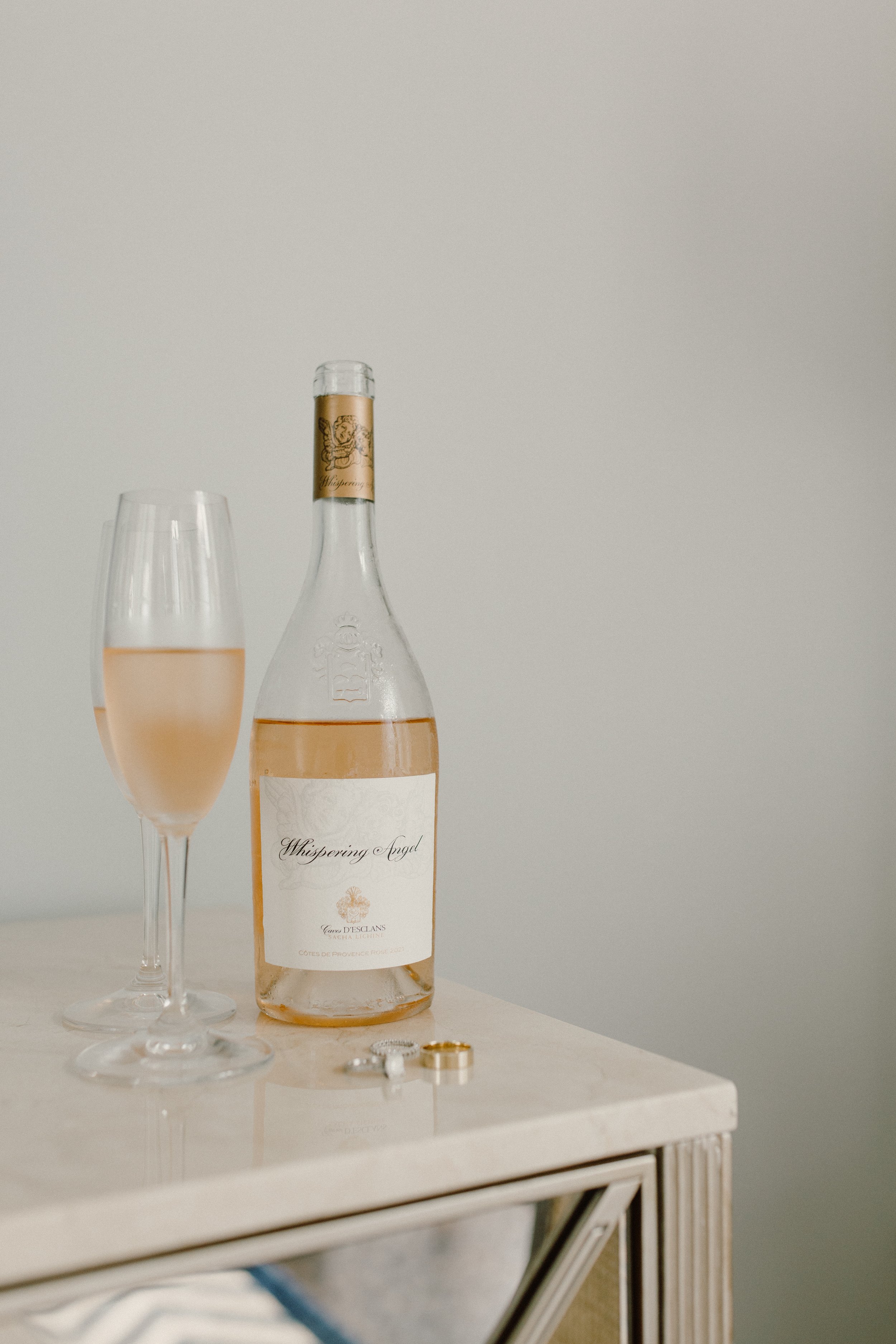 www.santabarbarawedding.com | Nicole Donnelly | Rosewood Miramar Beach | Alpha Floral | Bottle and Glasses of Rose Wine