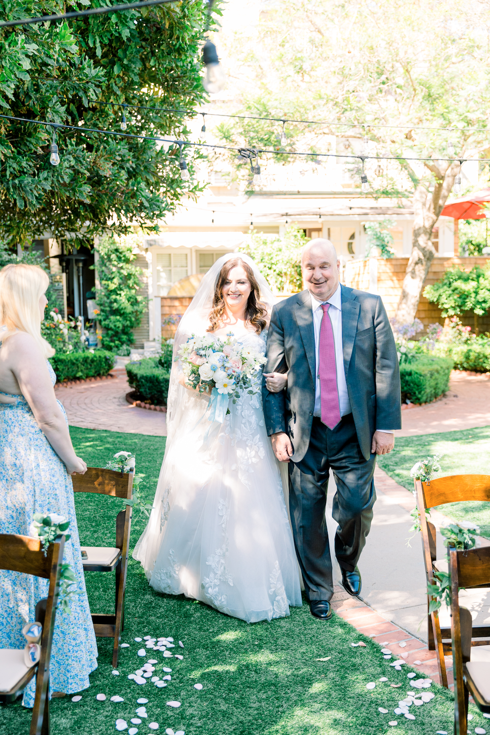 www.santabarbarawedding.com | Fig + Willow Studios | De La Vina Inn | The Twisted Twig | Essense of Australia | NV Glam Studio | Bride Walking Down Aisle with Father