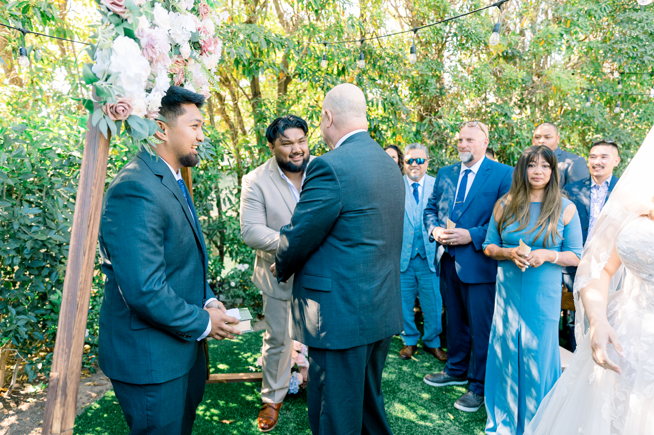 www.santabarbarawedding.com | Fig + Willow Studios | De La Vina Inn | The Twisted Twig | Essense of Australia | NV Glam Studio | Groom and Bride’s Father Shaking Hands