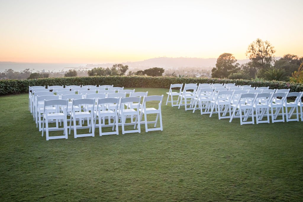 www.santabarbarawedding.com | Renoda Campbell | Montecito Club | KB Events | Bright Event Rentals | Spark Creative Events | Tangled Lotus | Outdoor Ceremony Set Up at Sunset