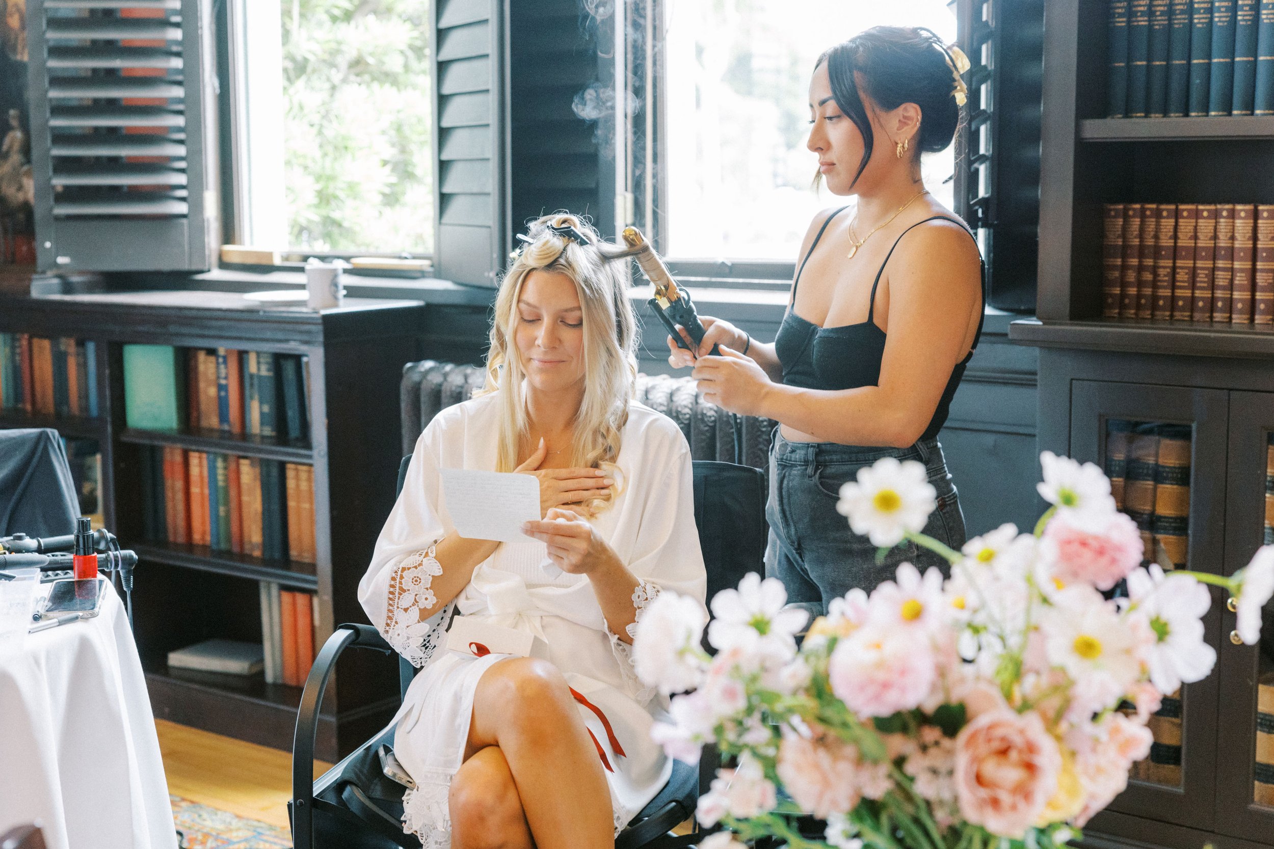 www.santabarbarawedding.com | The Santa Barbara Club | Jen Rodriguez | Gatherings for Good | Blooms by Melly | Under the Veils | Bride Getting Her Hair Done