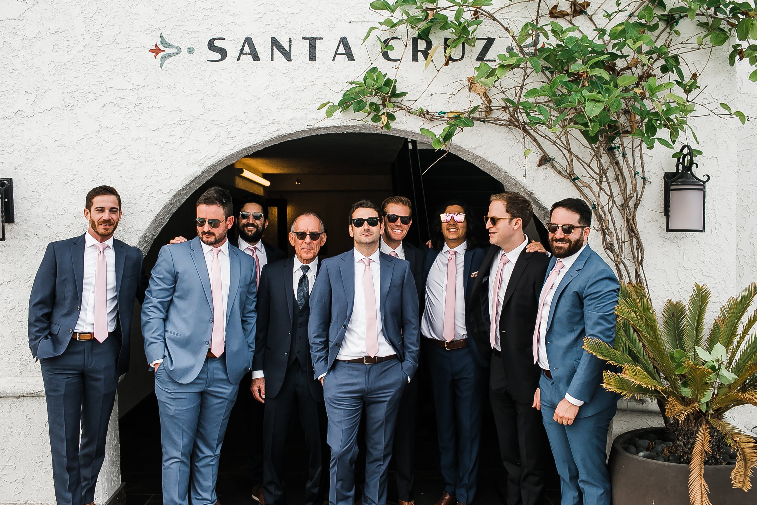 www.santabarbarawedding.com | Michelle Ramirez | Montecito Club | Felici Events | Antheia Floral Design | Groom with His Groomsmen with Sunglasses