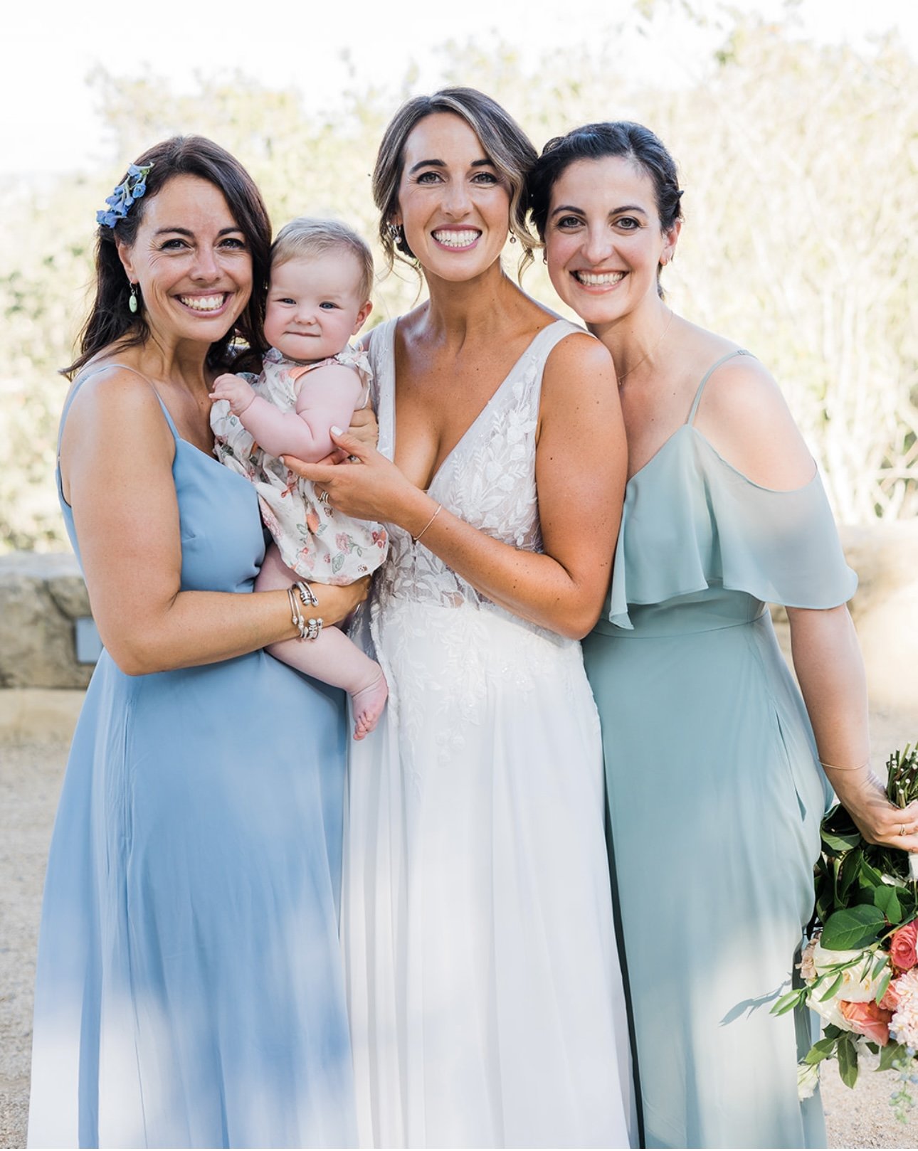 www.santabarbarawedding.com | RG Photography | Events by Fran | Godric Grove | Tangled Lotus | Bride with Two Bridesmaids and Baby