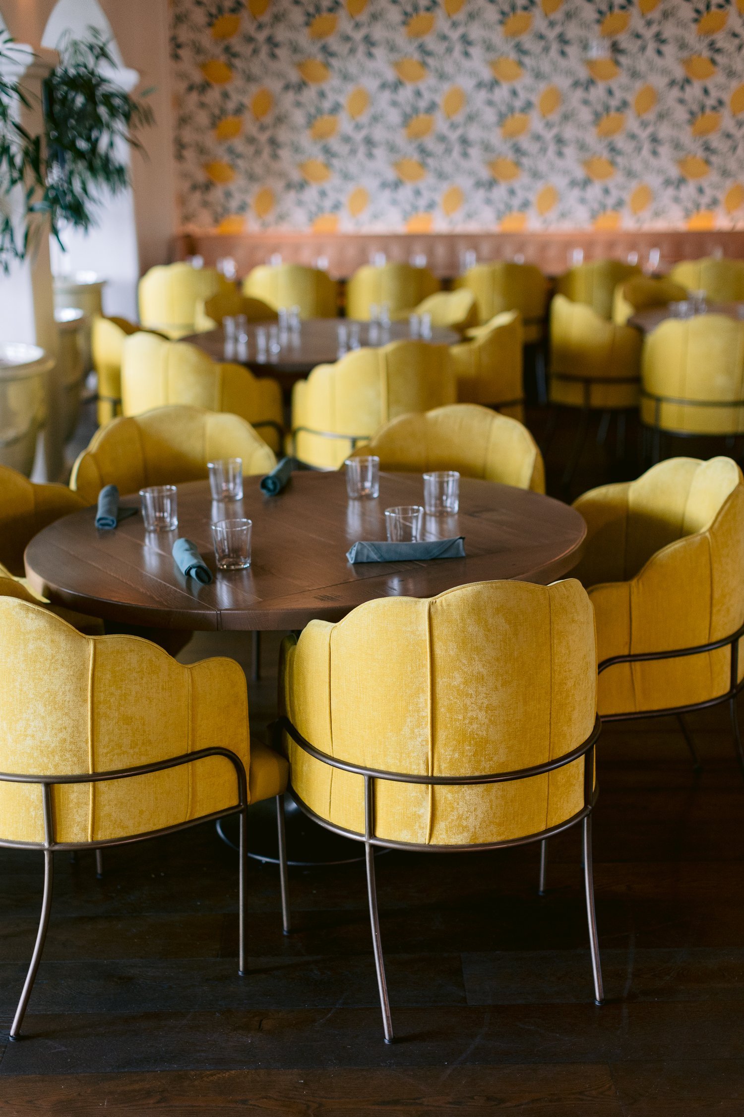 www.santabarbarawedding.com | Mar Monte Hotel | Kyle London Photography | Felici Events | Costa Santa Barbara | Ventura Rental | PacWest Blooms | Table Set Up and Yellow Chairs