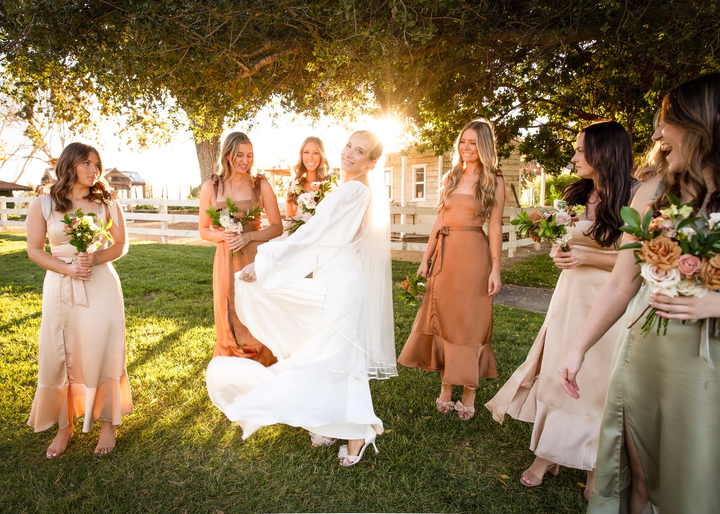 www.santabarbarawedding.com | Santa Ynez Ranch Events | Bride Twirling with Bridesmaids