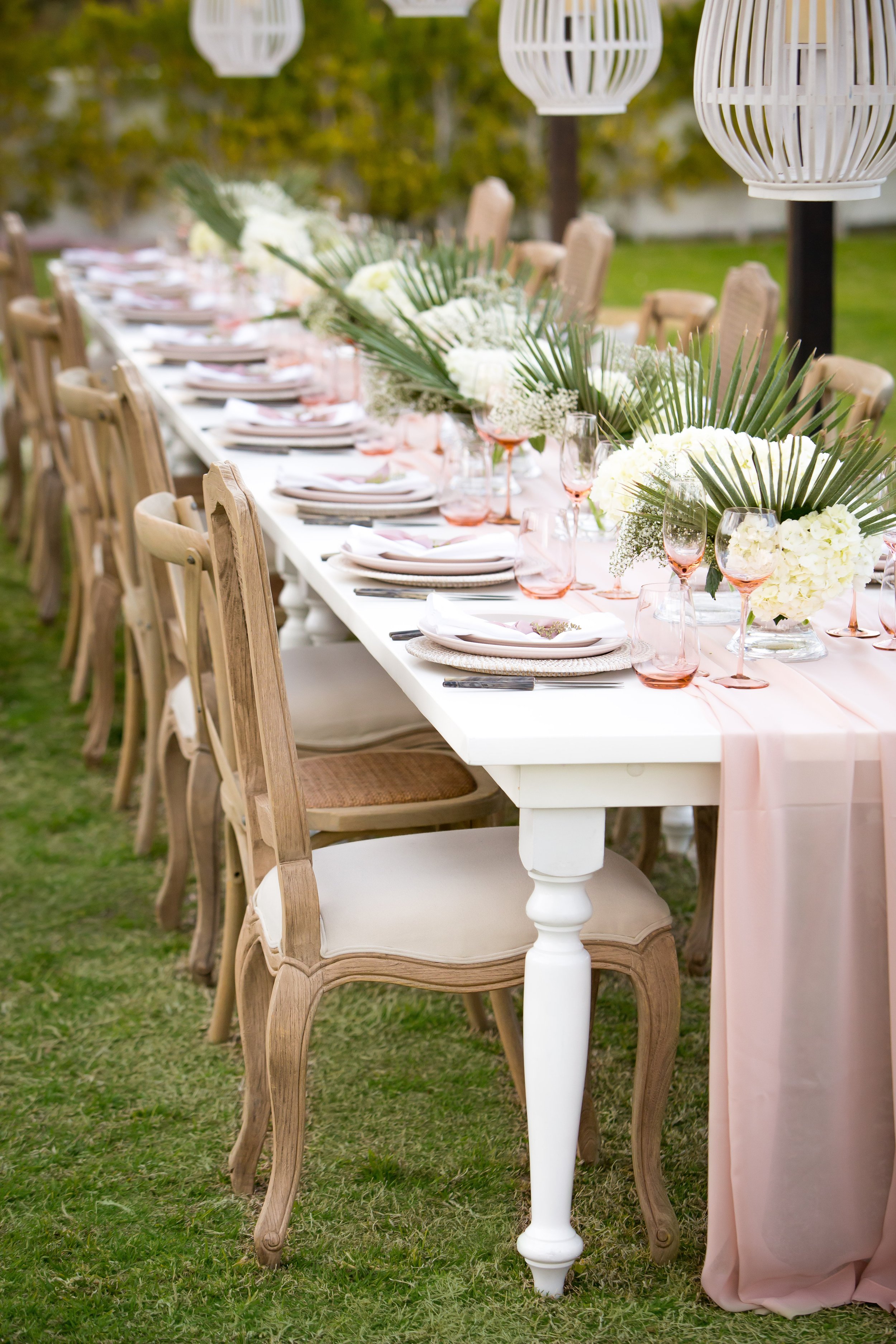www.santabarbarawedding.com | Bright Event Rentals | Spring Fling Pink and Neutral Garden Party for Wedding Reception
