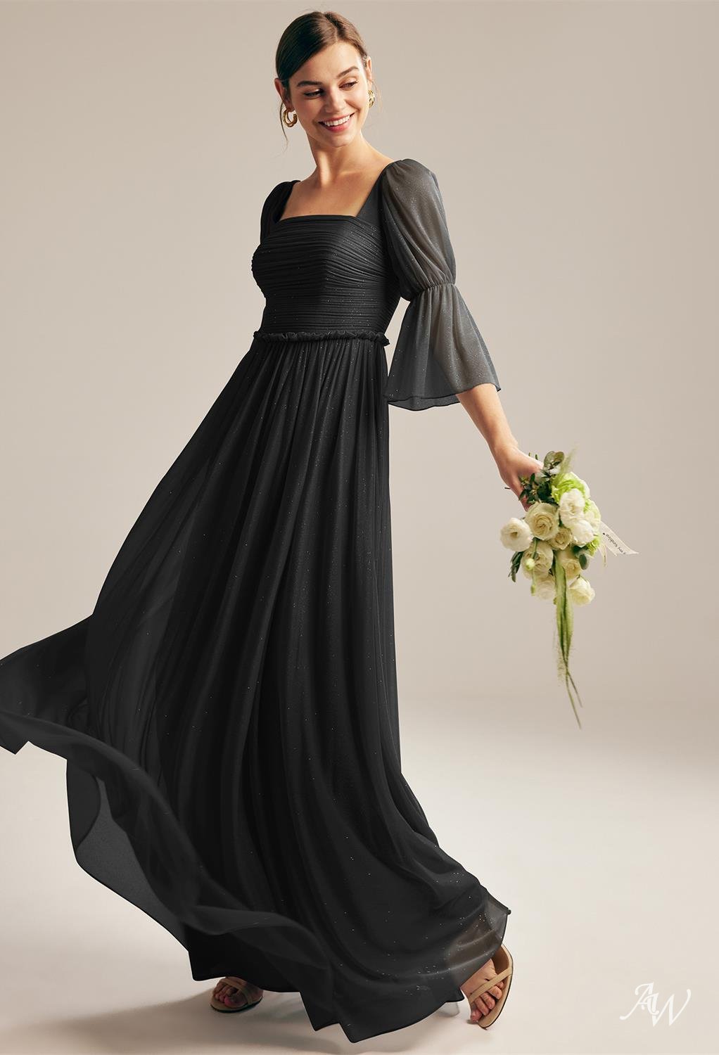 www.santabarbarawedding.com | AW Bridal | AW Liza Dress | Black Full-Length Bridesmaid Dress