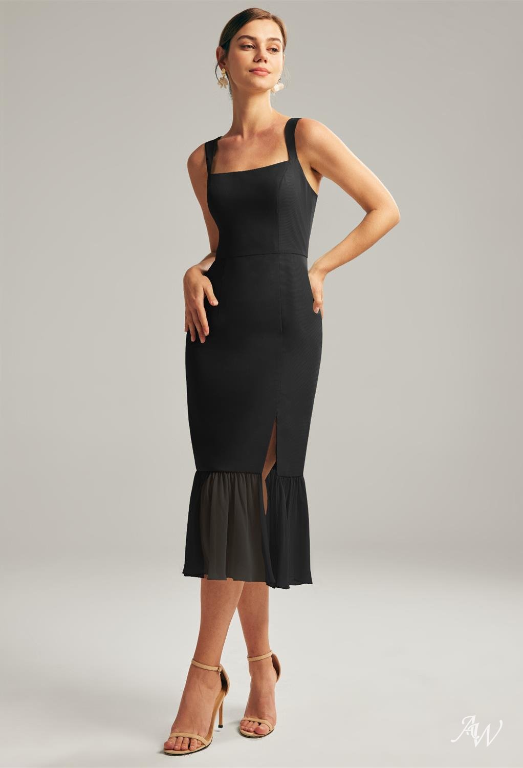 www.santabarbarawedding.com | AW Bridal | AW Merbok Dress | Black Midi Bridesmaid Dress 