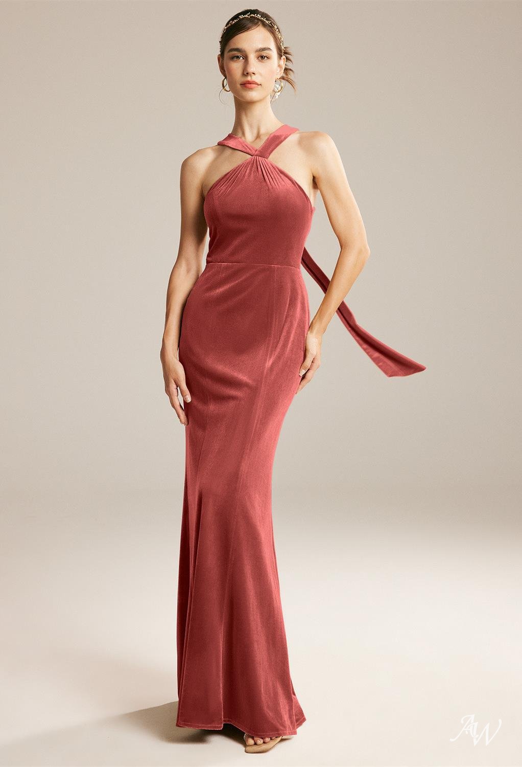www.santabarbarawedding.com | AW Bridal | AW Canaro Dress - Dusty Rose Velvet Bridesmaid Dress