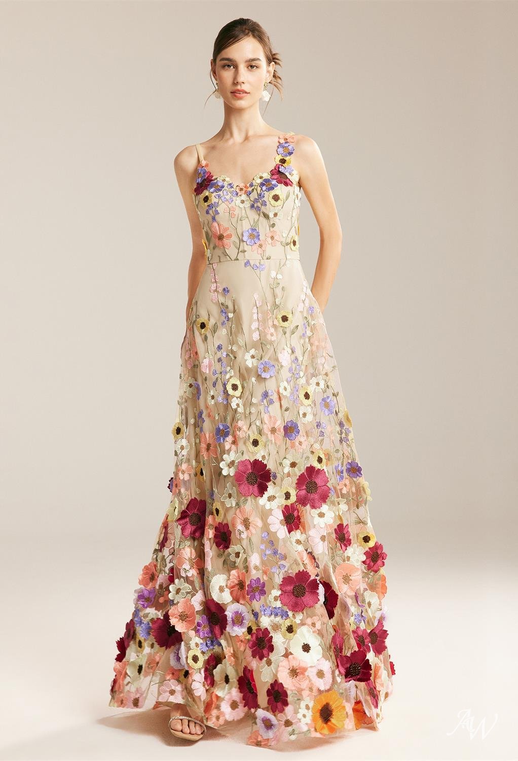 www.santabarbarawedding.com | AW Bridal | AW Alison Dress - Multi-Color 3D Floral Print Dress