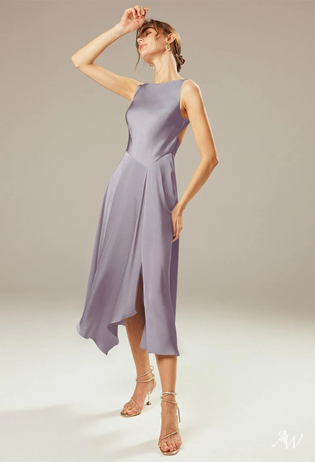 www.santabarbarawedding.com | AW Bridal | AW May Dress - Light Purple Midi Bridesmaid Dress