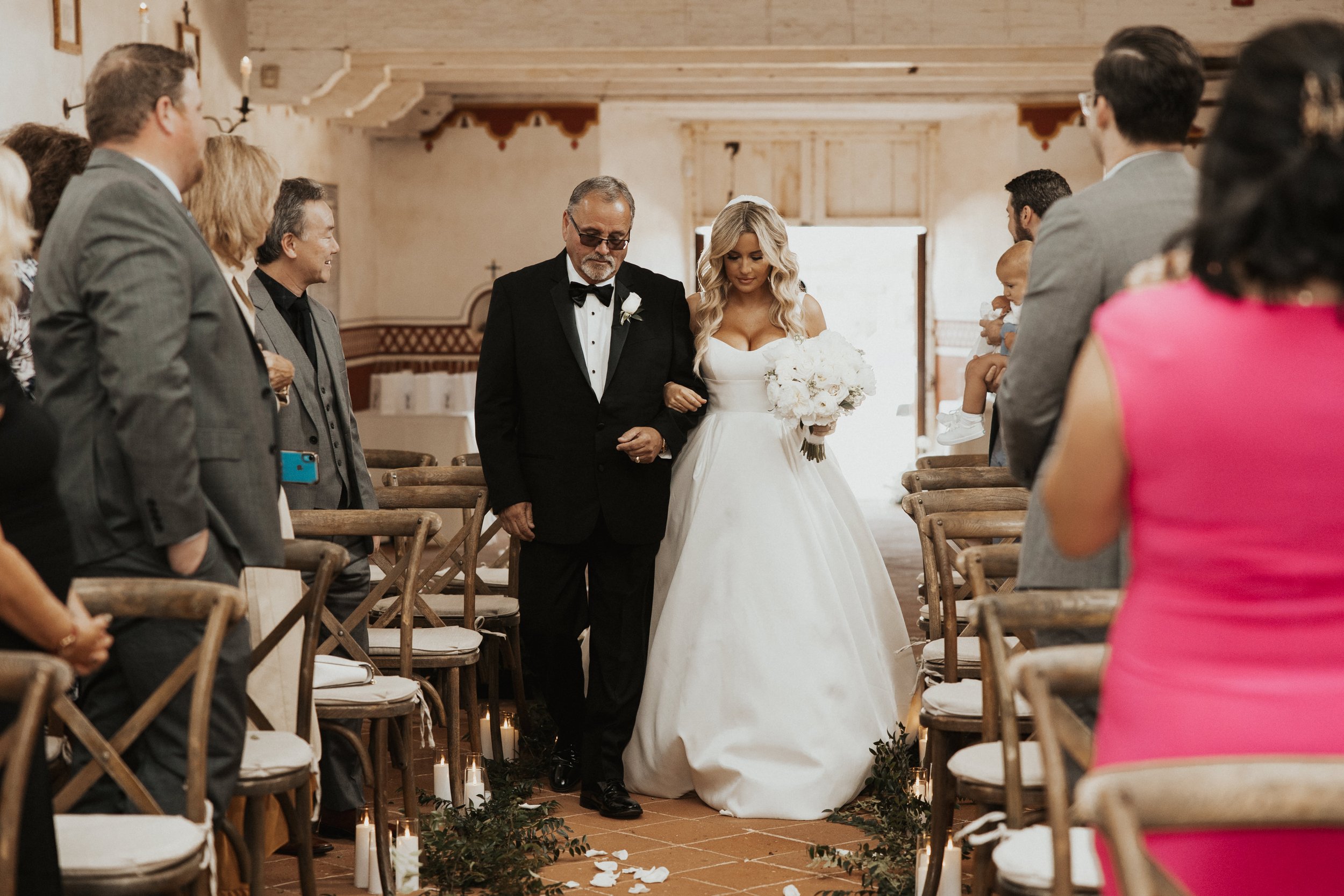 www.santabarbarawedding.com | Central Coast Party Helpers | Nicole Kirshner | El Presidio Chapel | Tangled Lotus | Chris Martin | Evelyn McCullough | Bride Walking Down the Aisle