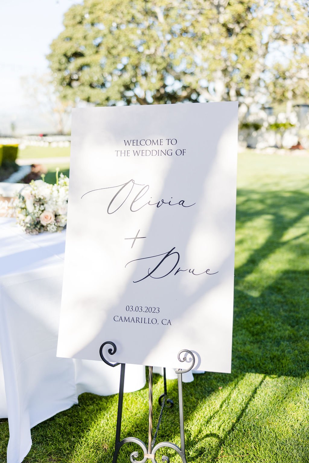 www.santabarbarawedding.com | Events by Fran | Kelsey Rinaldi | Spanish Hills Club | Casa Blanca Flowers | Amigo Party Rentals | Wedding Sign at Ceremony 