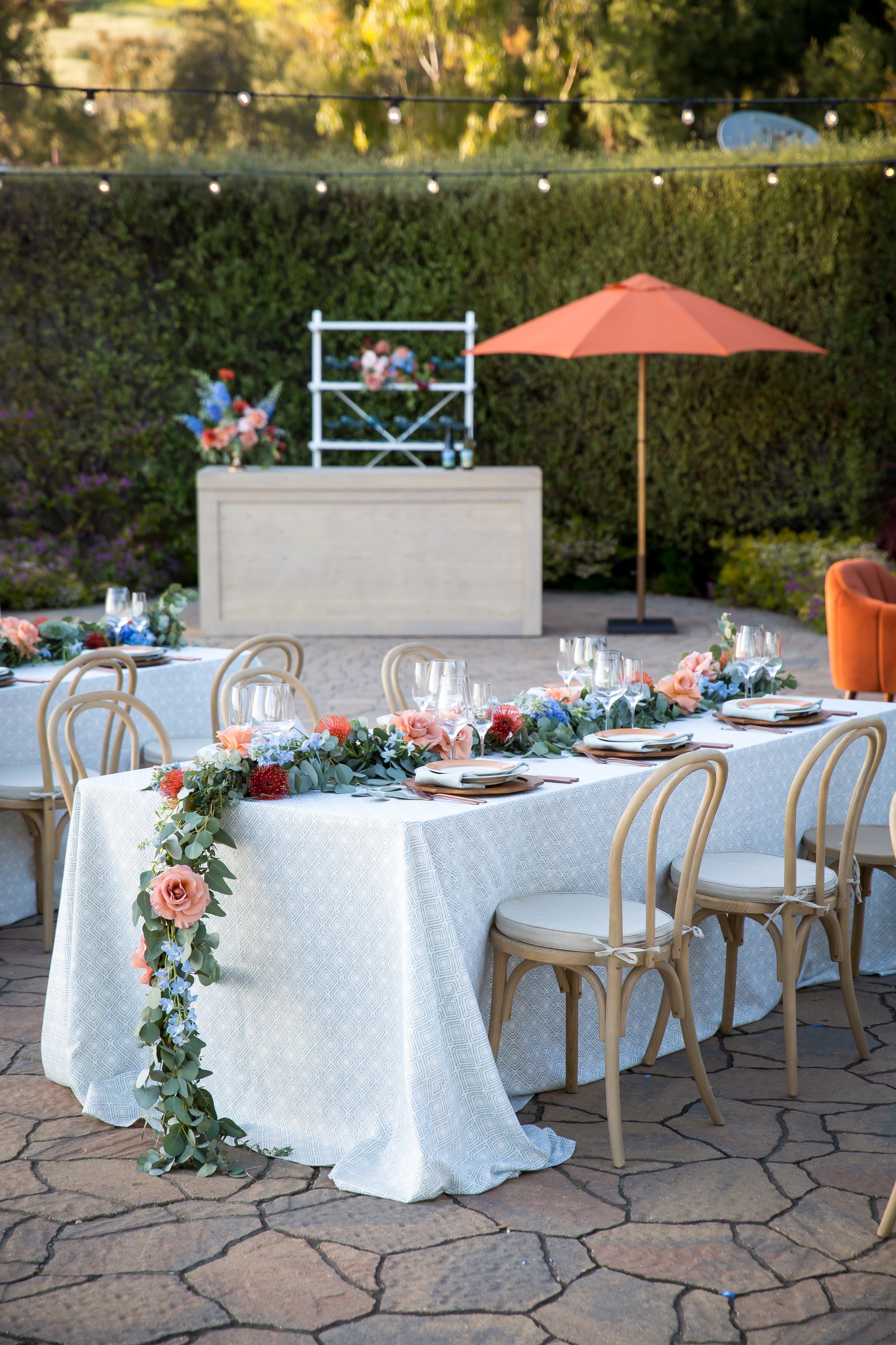 www.santabarbarawedding.com | Bright Event Rentals | Celebrate with Terracotta &amp; Blue | Blue and Blush Wedding Decor and Tablescapes