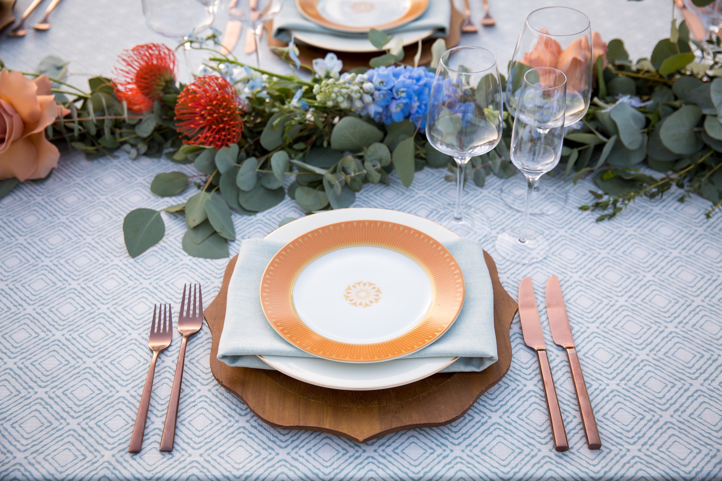 www.santabarbarawedding.com | Bright Event Rentals | Celebrate with Terracotta &amp; Blue | Blue and Blush Wedding Decor and Tablescapes