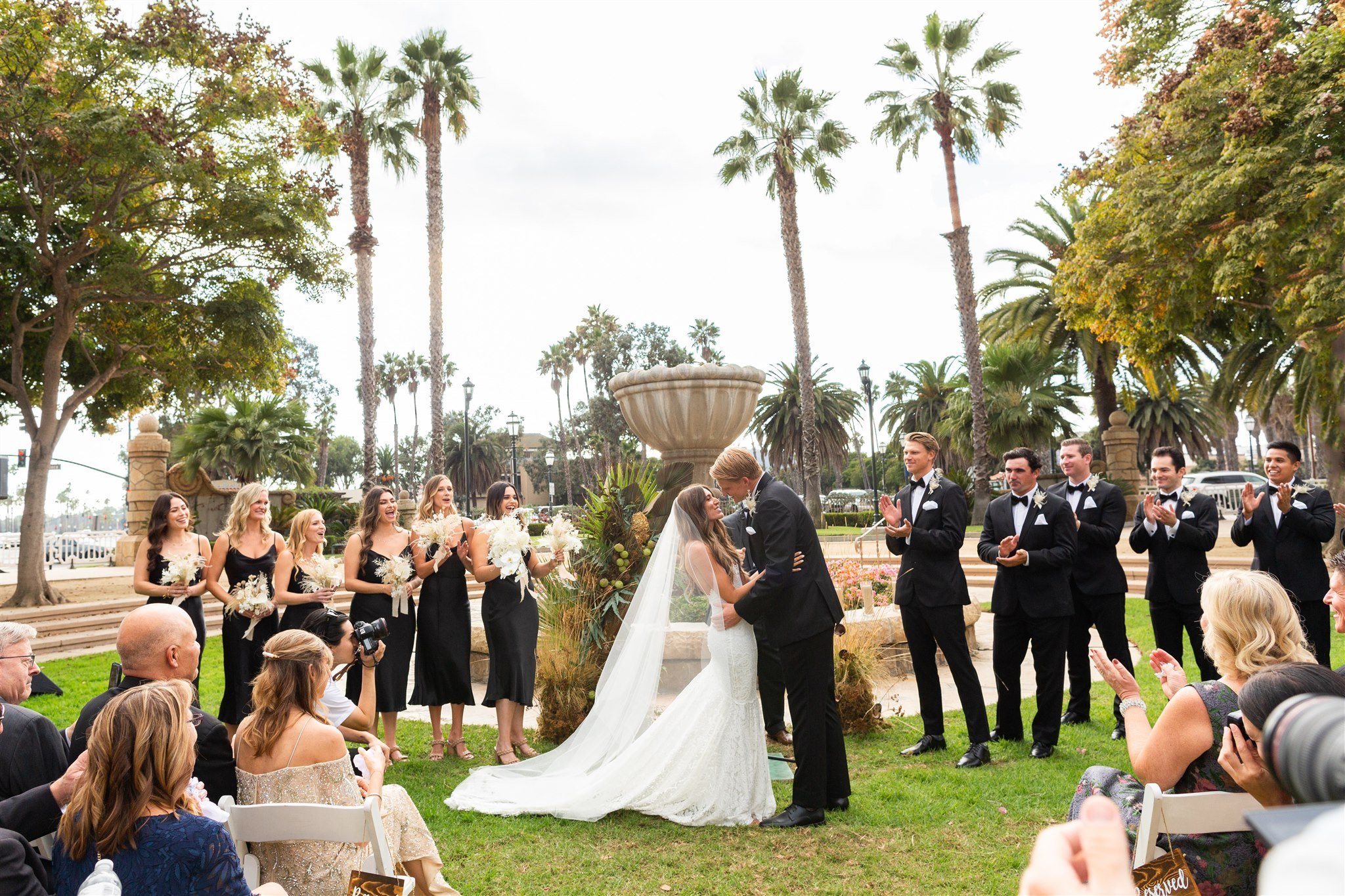 www.santabarbarawedding.com | Carousel House | Wonder Tribe Photography | Wedding Ceremony in the Lawn in Front of the Fountain