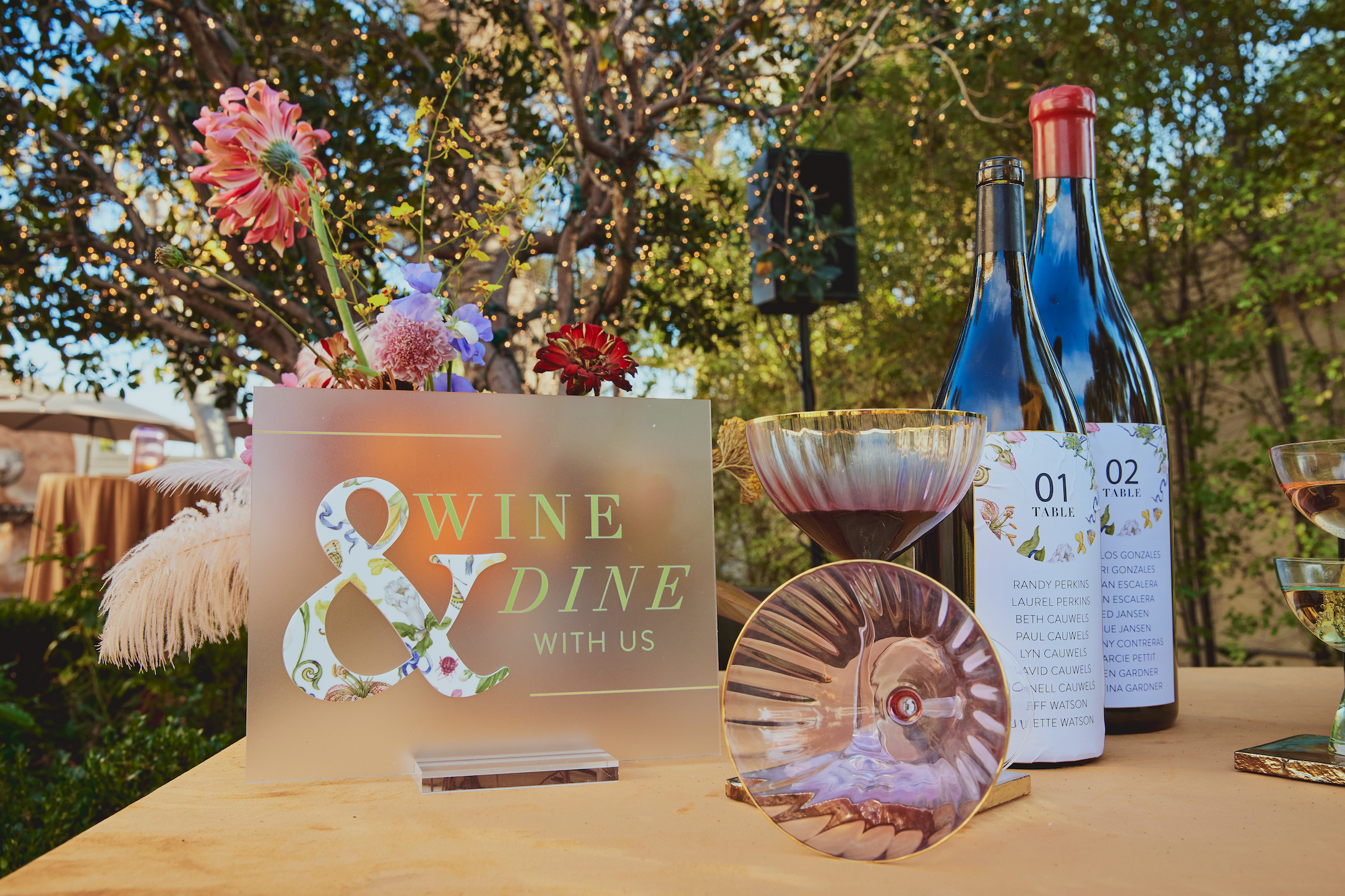 www.santabarbarawedding.com | Santa Barbara Club | Lance Skundrich | Wild Heart Events | Going Steady Studios | Shanie Crosbie Makeup | Table Assignments on Wine Bottles