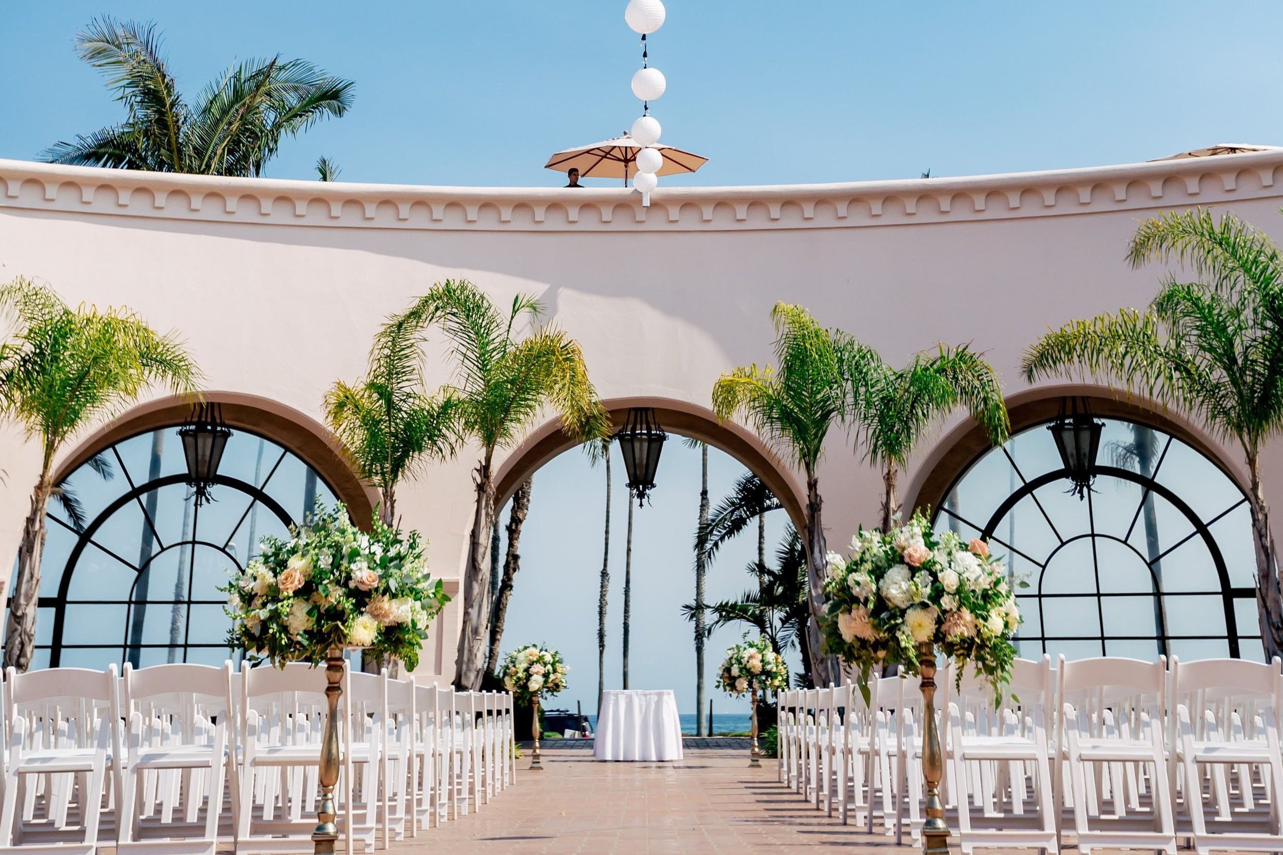 www.santabarbarawedding.com | Hilton Santa Barbara Beachfront Resort | Rewind Photography | Events by M and M | Ceremony Set Up at Venue
