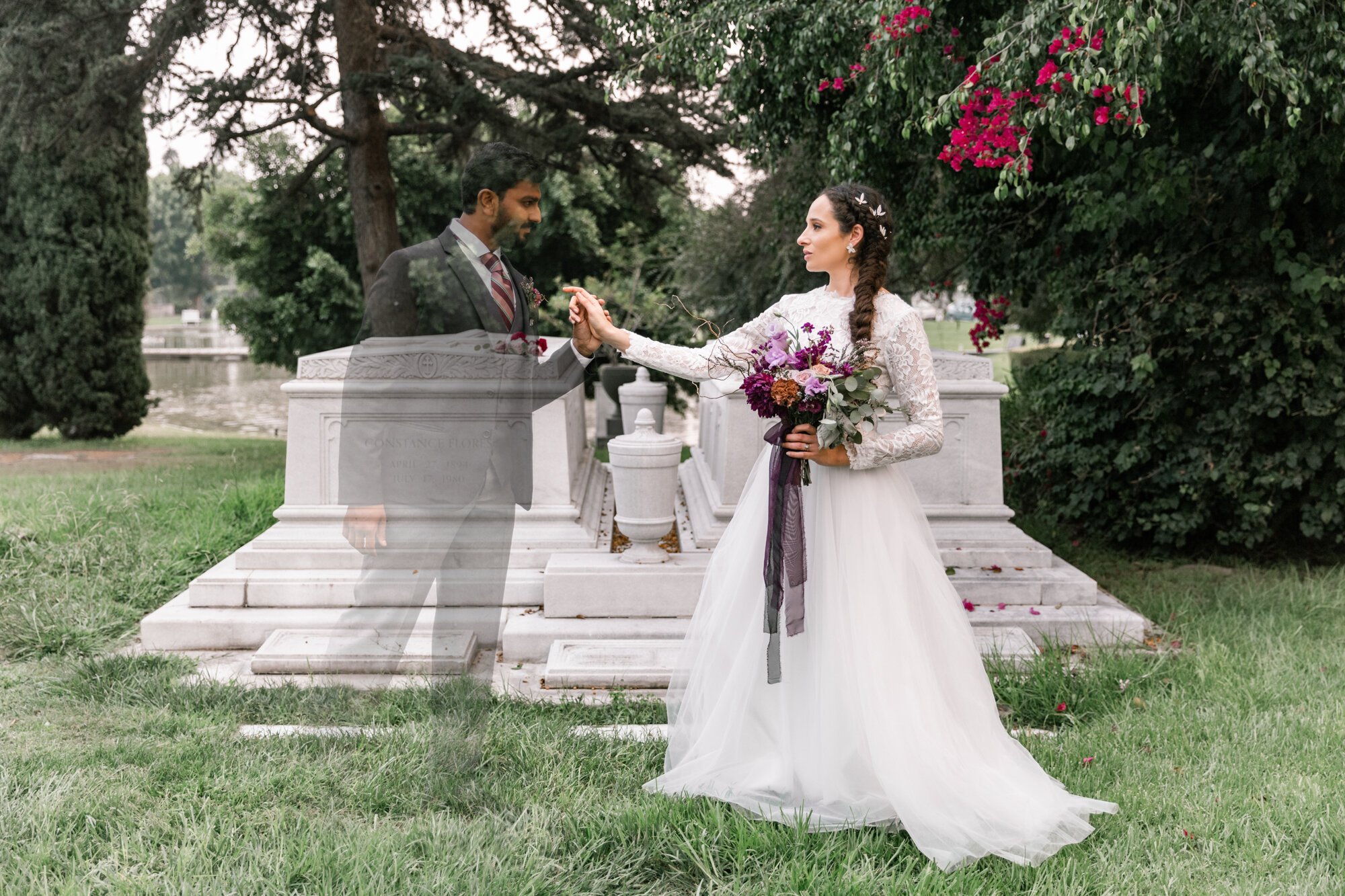 www.santabarbarawedding.com | Veils &amp; Tails Photography | Styled Bride and Groom in Cemetery