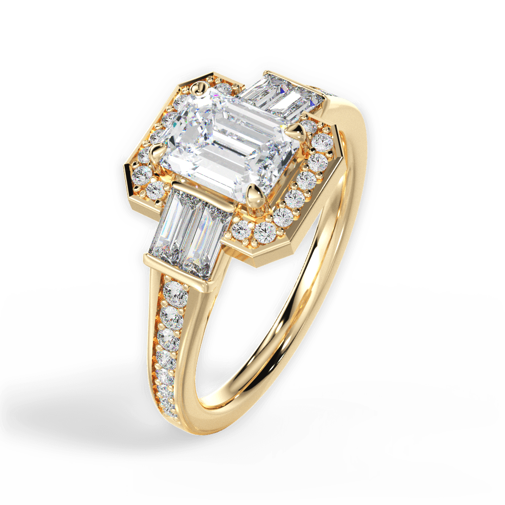 Vintage Baguette Halo Diamond Engagement Ring