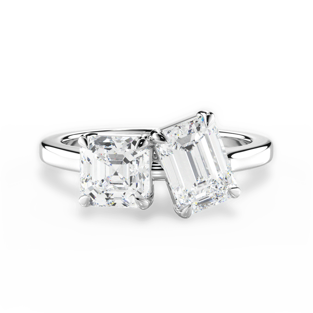 Two Stone Asscher Lab Diamond Engagement Ring