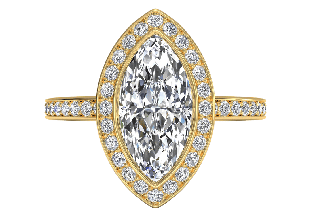 Marquise Vintage Halo Micropavé Diamond Band Engagement Ring
