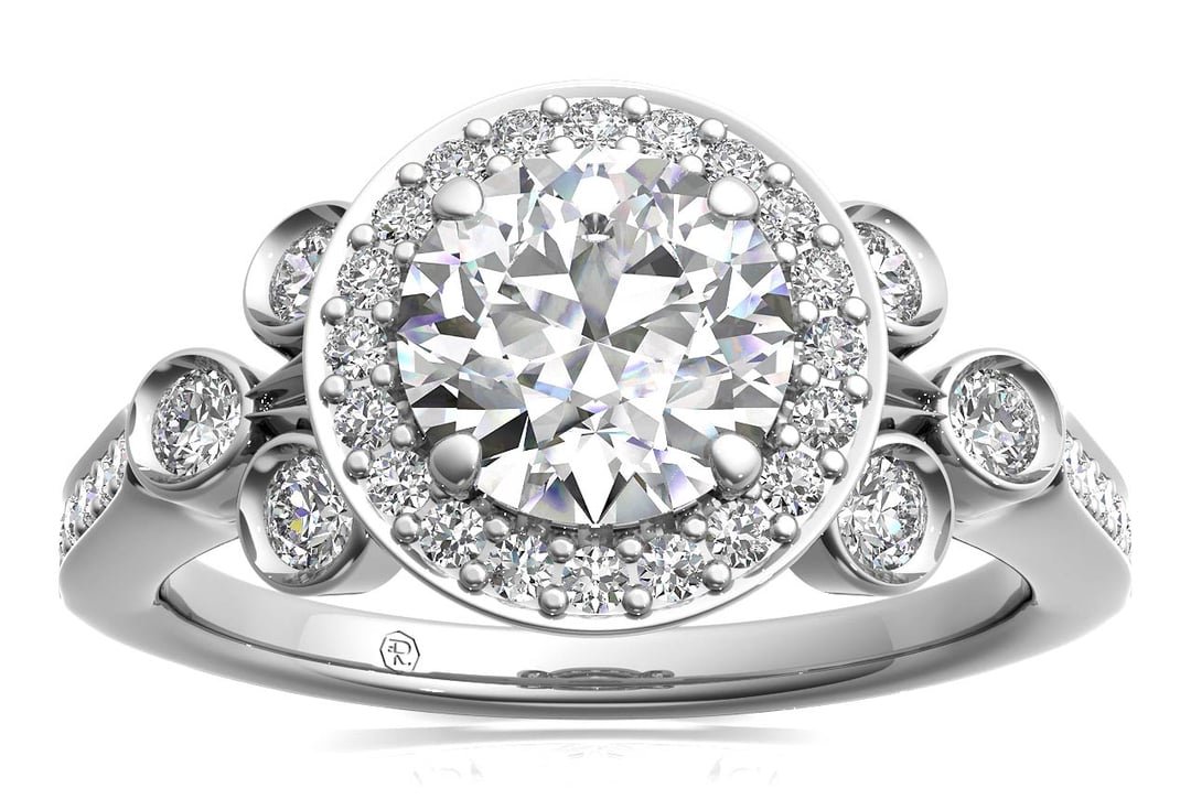  Vintage Scroll Halo Diamond Engagement Ring