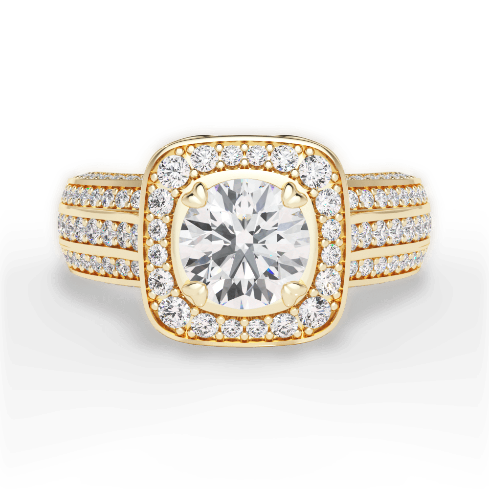 Masterwork Cushion Halo Triple Diamond Band Engagement Ring With Surprise Diamonds