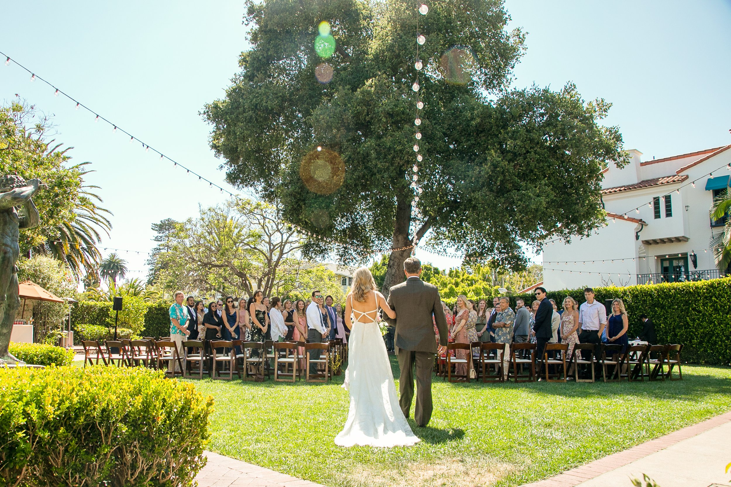 www.santabarbarawedding.com | Santa Barbara Club | Jensen Sutta | Julie Steele | Breanna Jane Botanicals | Tomiko Taft | Breanna Wilcox | Bride and Dad Walking Into Ceremony