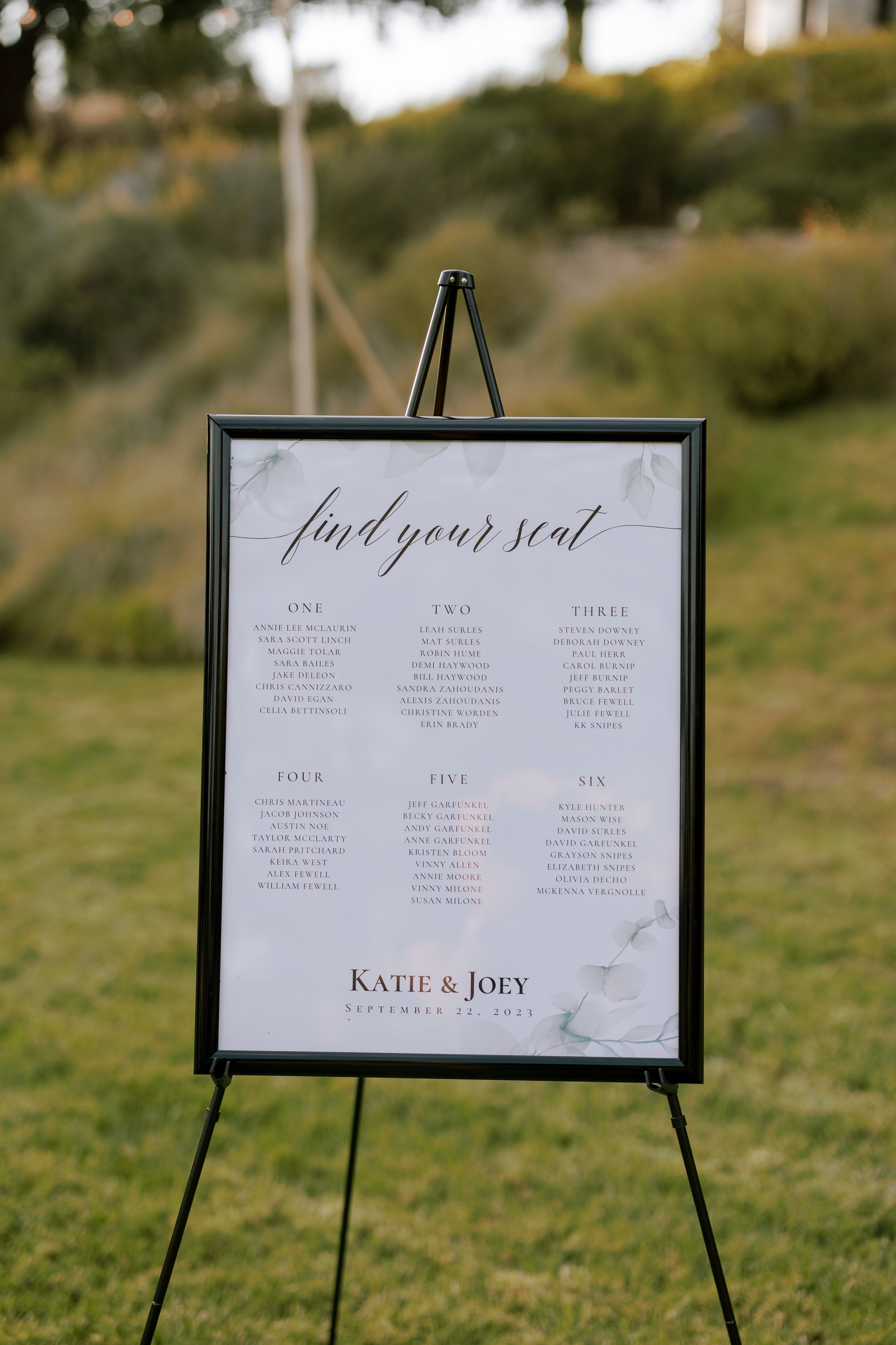 www.santabarbarawedding.com | Heyday Weddings | Elijah &amp; Susannah | Demetria Estate | Roam Florals | Santa Ynez Valley Elite Events | Sweet Beginnings | Table Assignments Sign