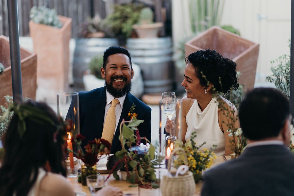 www.santabarbarawedding.com | Studio 7 Photography | Bell’s Restaurant | Alana Rae Events |  Rebel Floral | Dreamcatcher Artistry | Oscar de la Renta | Bride and Groom at Reception Table
