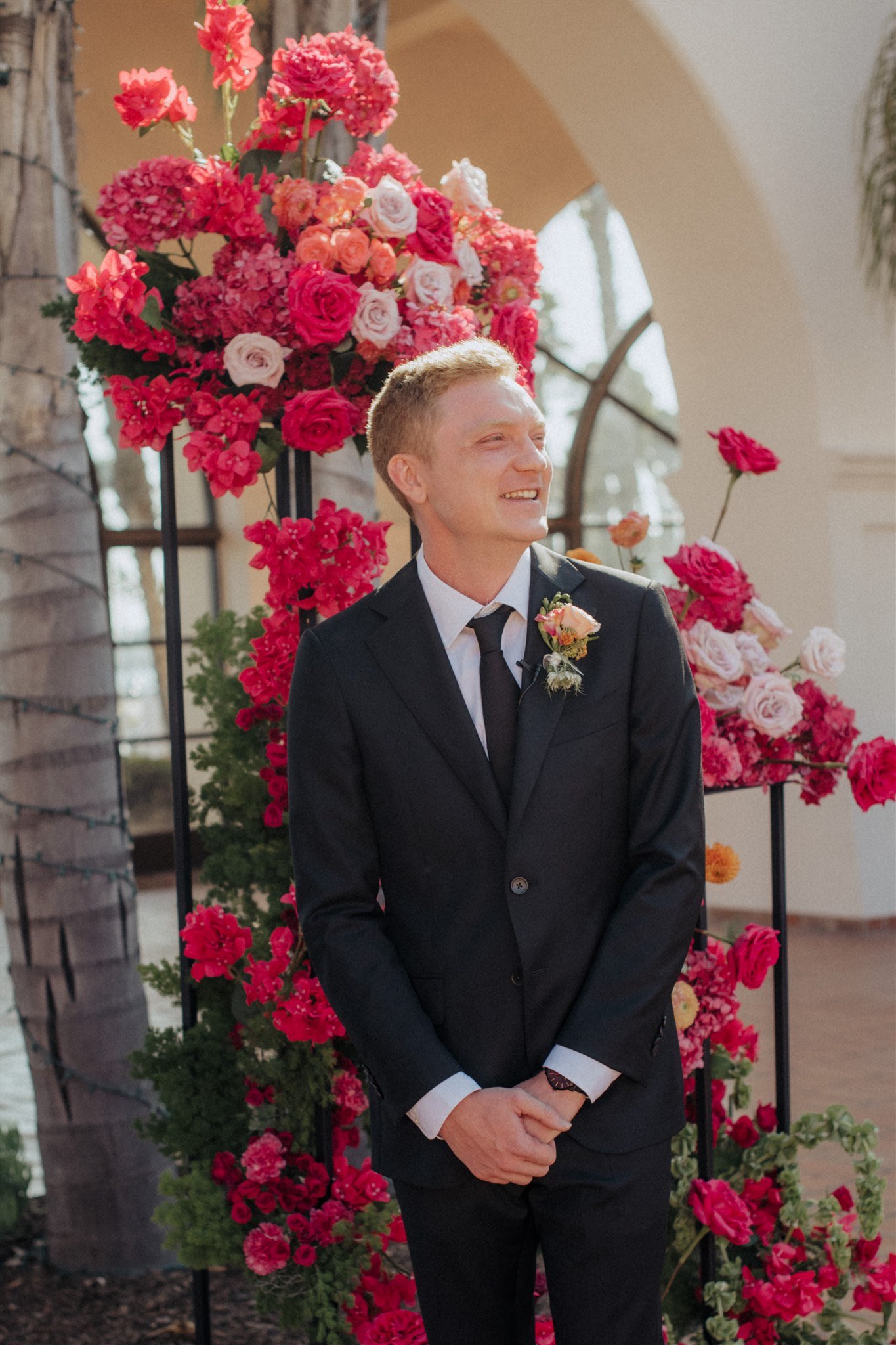 www.santabarbarawedding.com | Hilton Beachfront Resort | LuckEleven Events | Brocoff Photography | Once Upon A Florist | Amigo Party Rentals | Groom Waiting for Bride at Ceremony