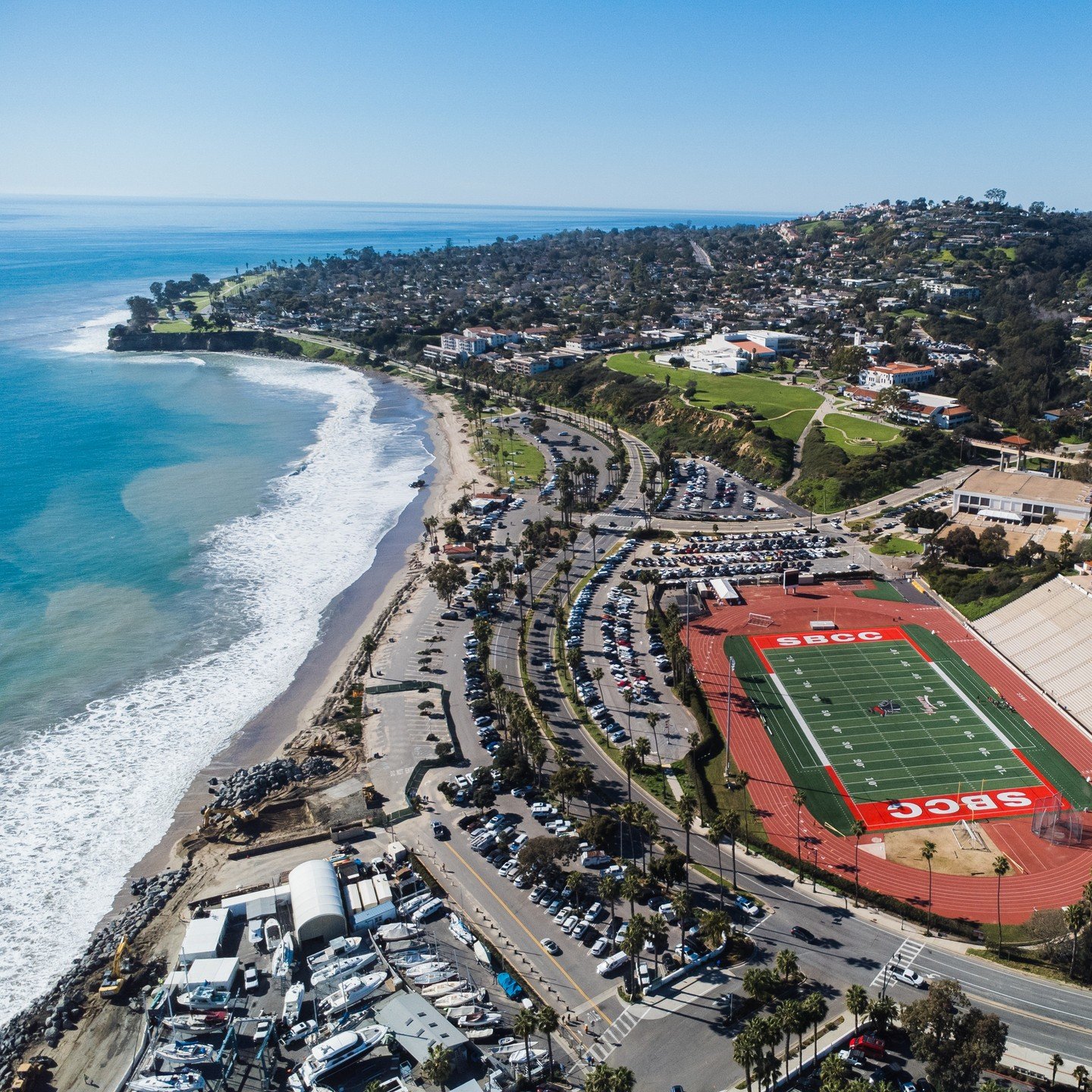 www.santabarbarawedding.com | Santa Barbara City College | View of the College Campus and Football Stadium from Above