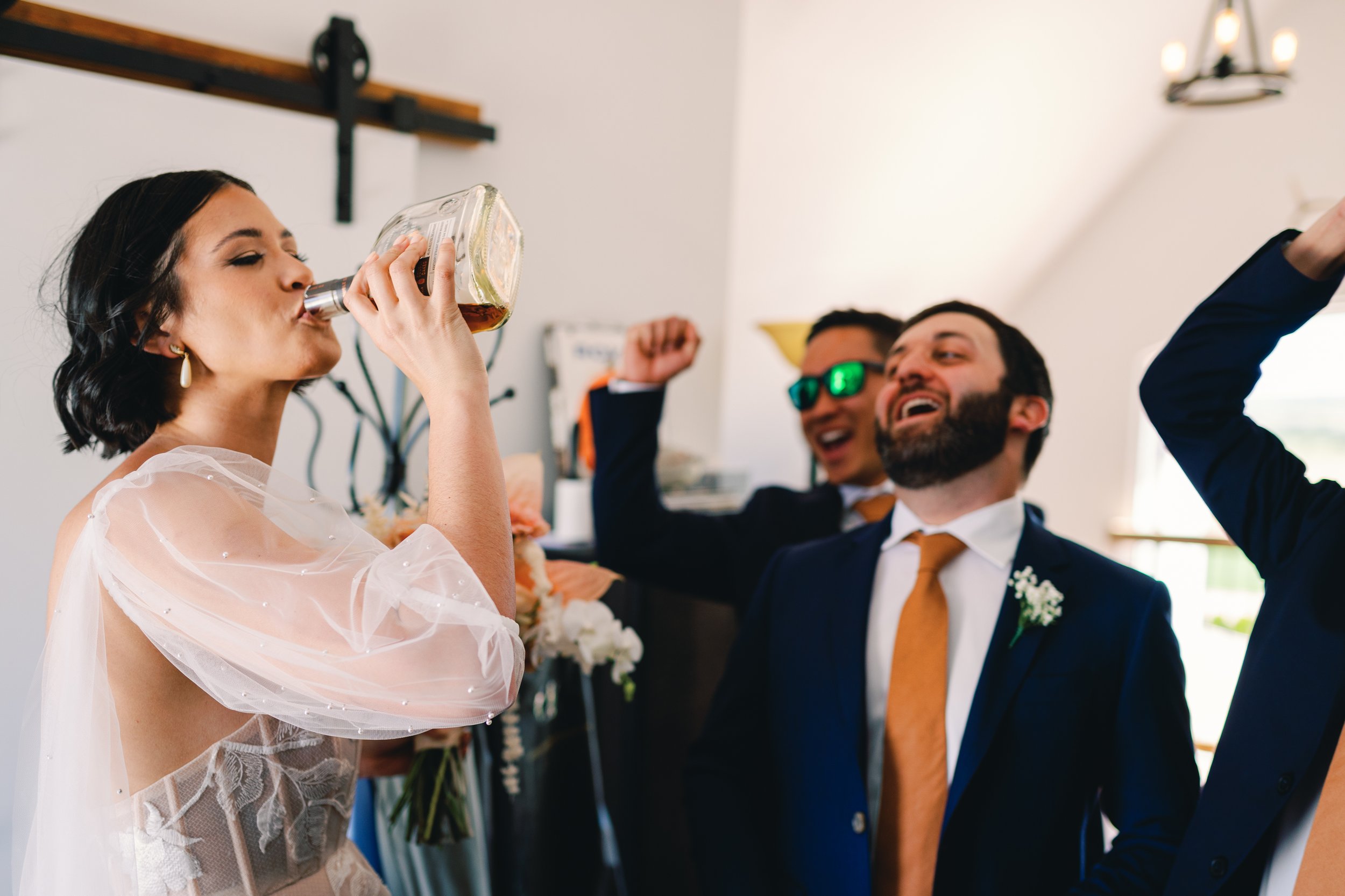 www.santabarbarawedding.com | Augusta Ottillia Photography | Megan Rose Events | Fallen Oaks Estate | Brooke Edelman | Meagan Fondren | Bride Having A Drink Before the Ceremony